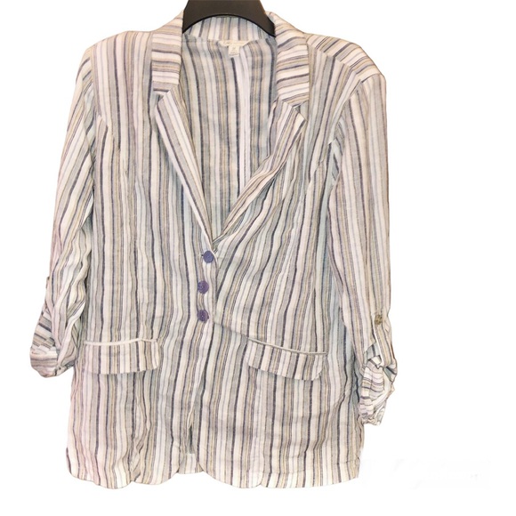 Cato Linen Blend‎ Striped Blazer blue white Medium - Picture 1 of 7